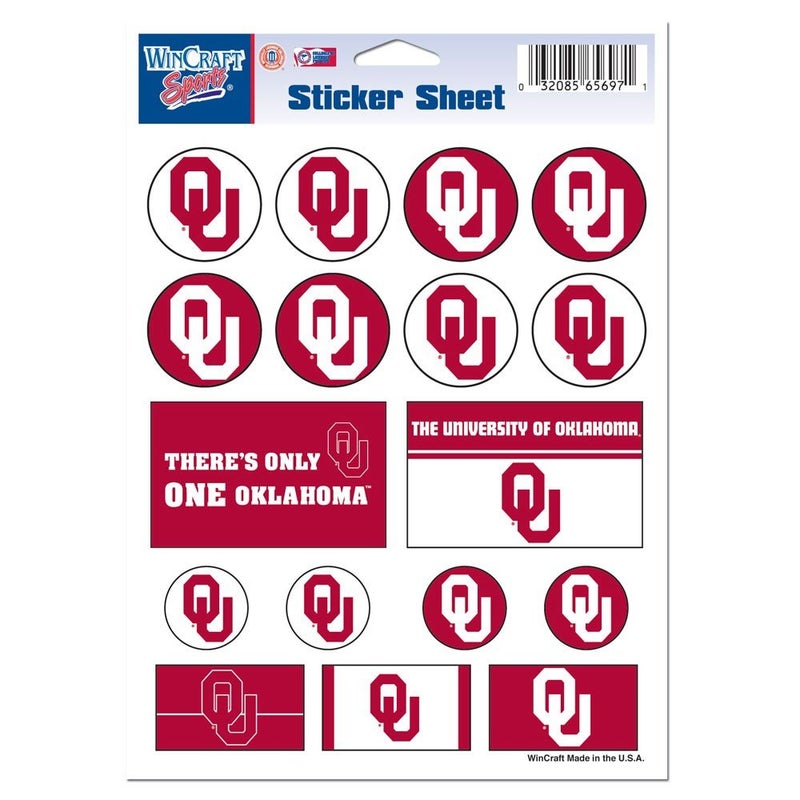Wincraft NCAA University of Oklahoma Vinyl Sticker Sheet, 5"" x 7""